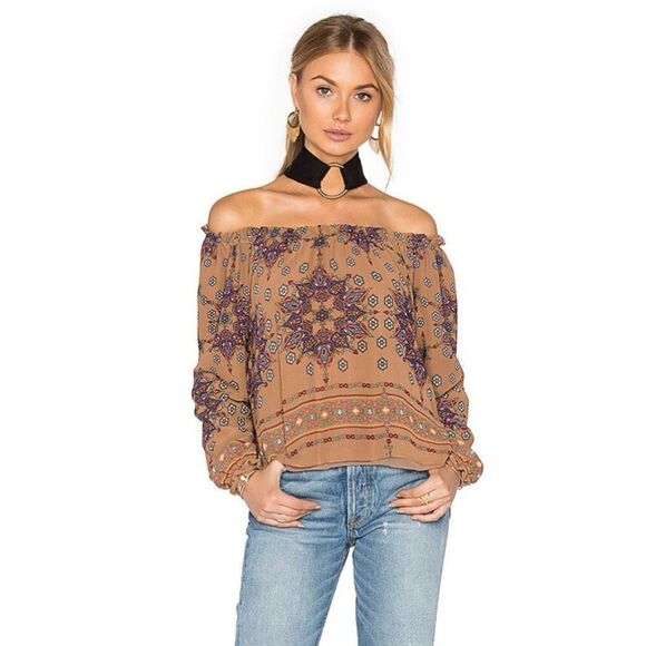 Misa Los Angeles Francesca Off Shoulder Top in Tumeric Floral - Picture 1 of 8